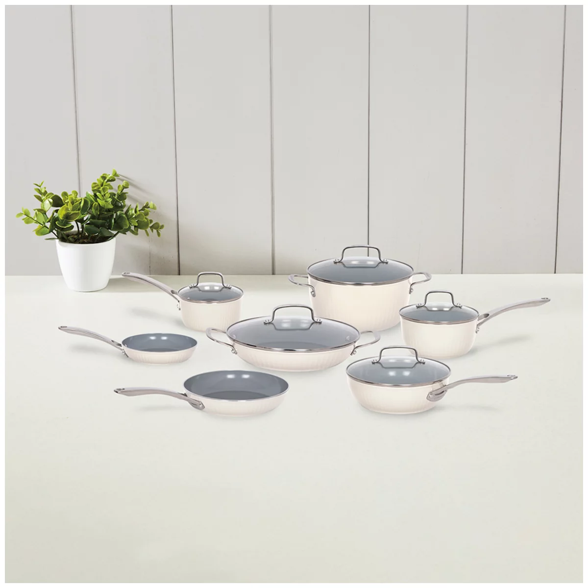 Cuisinart Non Stick Cookware 12 Piece Set White Induction Dishwasher Safe
