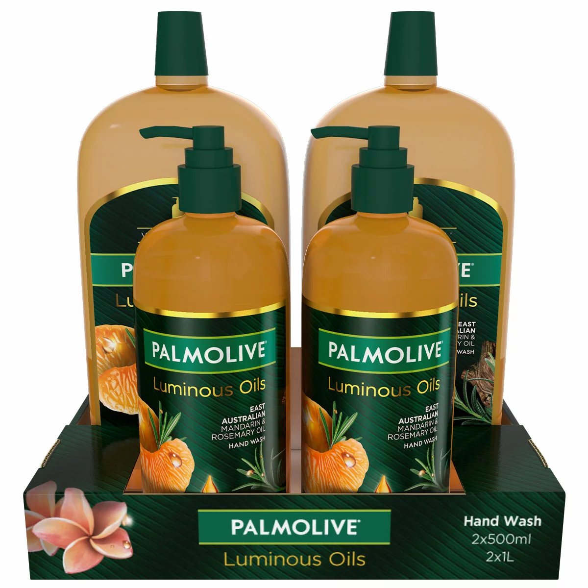 Palmolive Luminous Oils Handwash 2x1LRefill + 2 x 250ml Pump Mandarin Rosemary