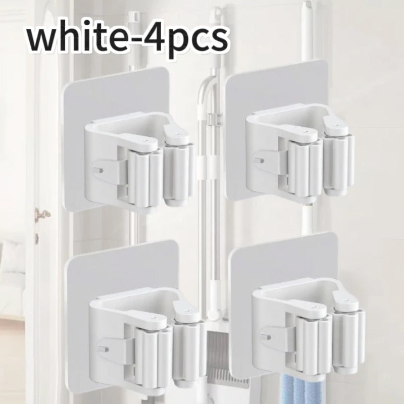 Self-Adhesive Mop Holder No-Drill Wall-Mounted Storage Rack