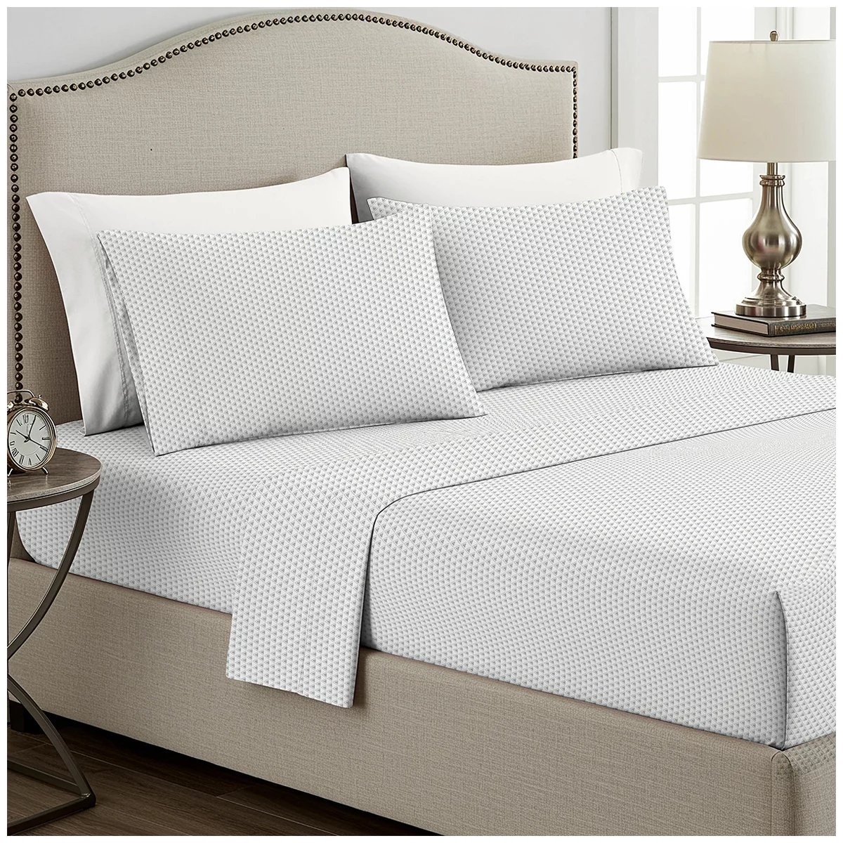 Boutique Living King Flannel Sheet Set 4pc Triangle Dot Cotton Bedding Extra Sof