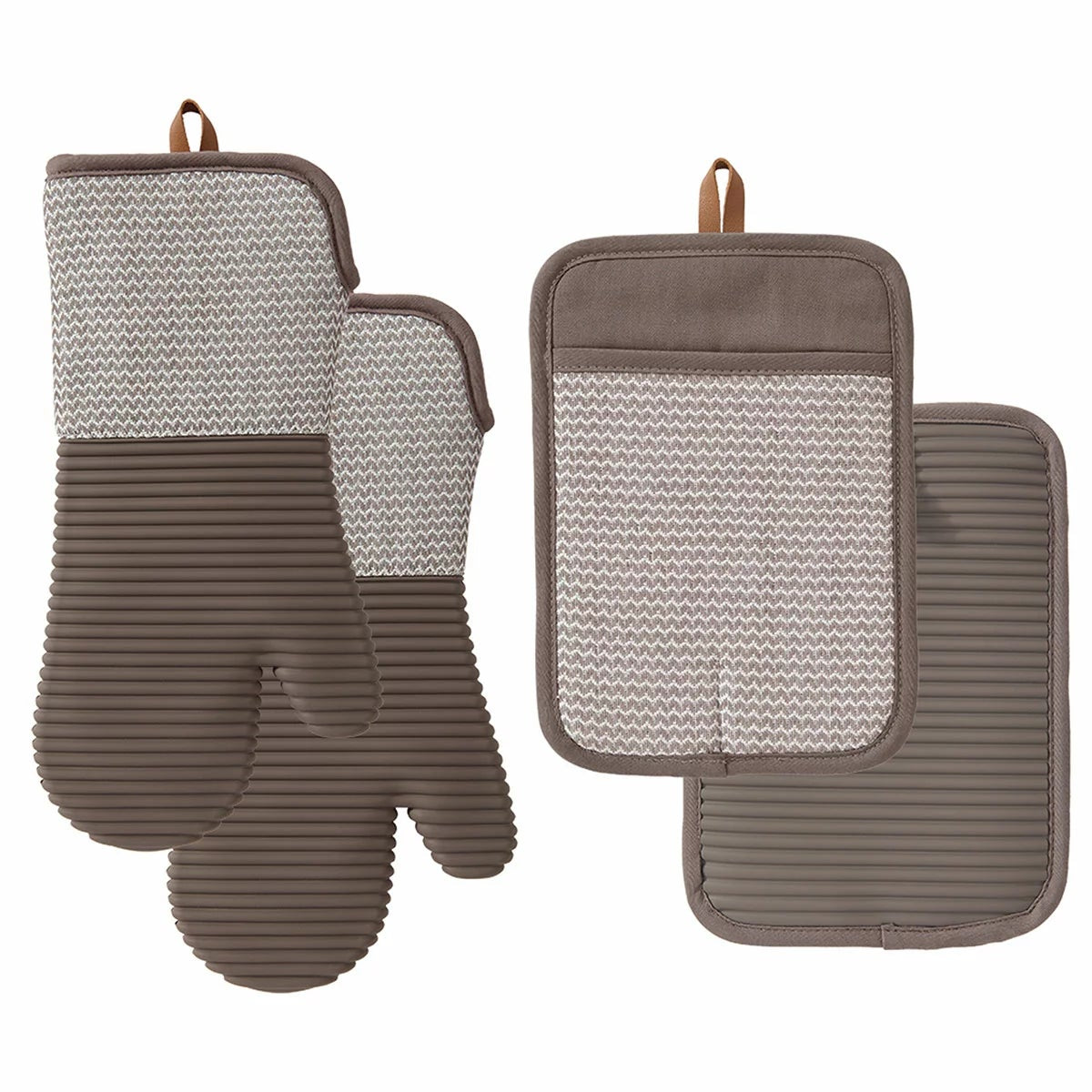 Threadmade Oven Mitt & Pot Holder Brown Kitchen Heat Resistant Set