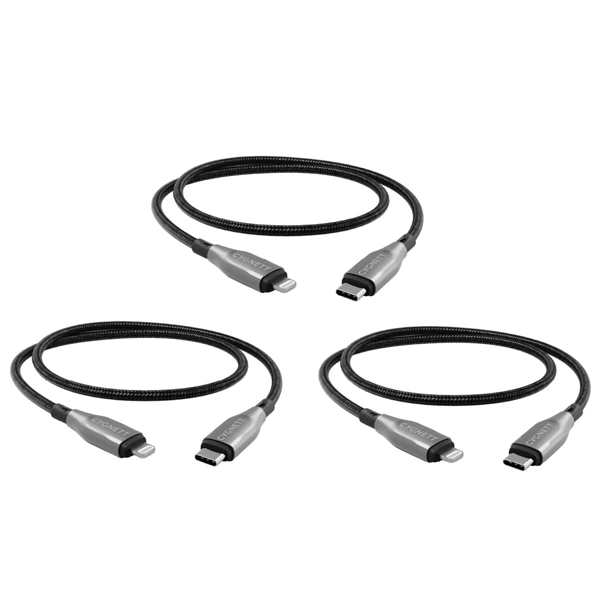 Cygnett Armoured USB-C USB-A Cable 1M Triple Pack Black 60W 480Mbps