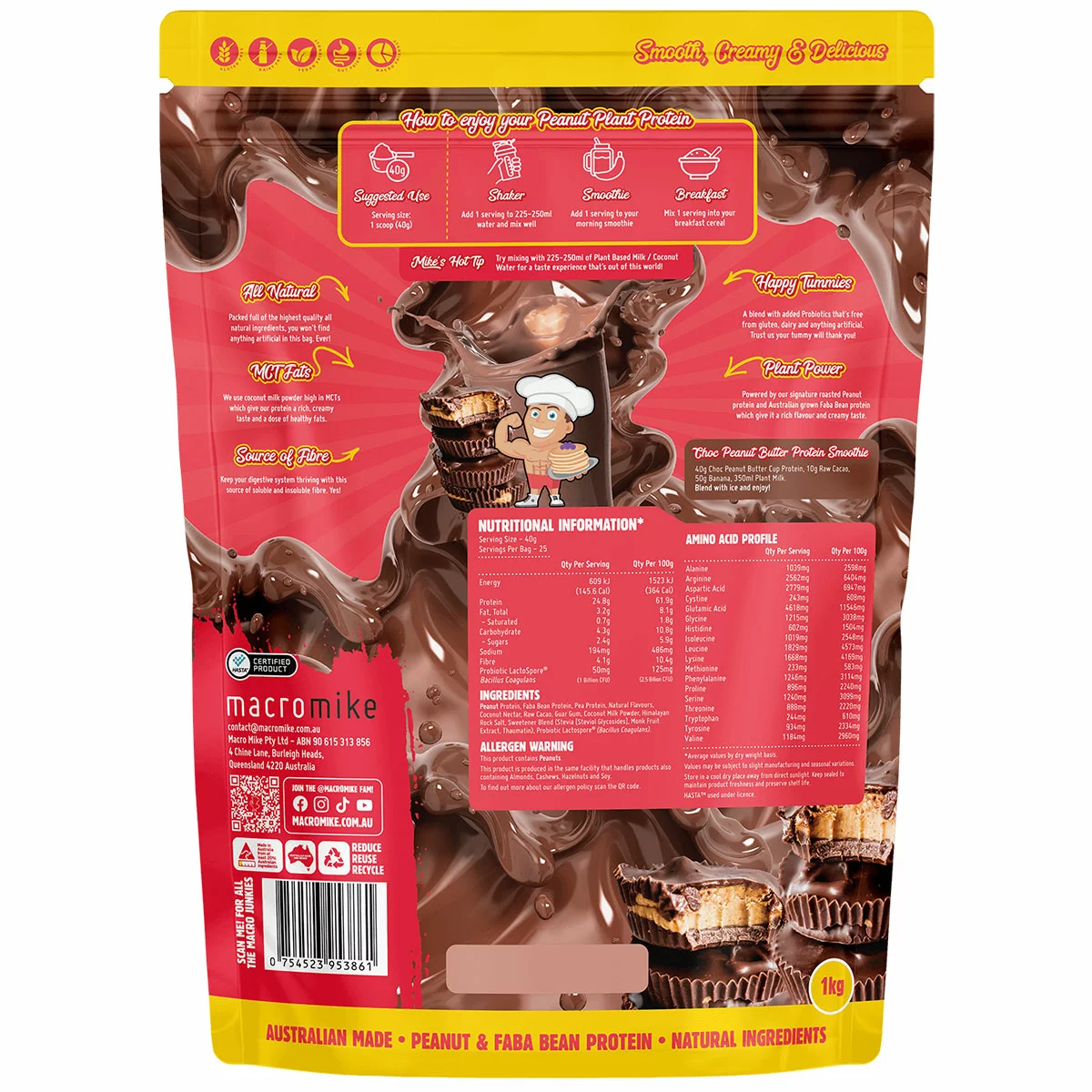 Macro Mike Peanut Plant Protein 1kg Chocolate Peanut Butter Cup Vegan Protein