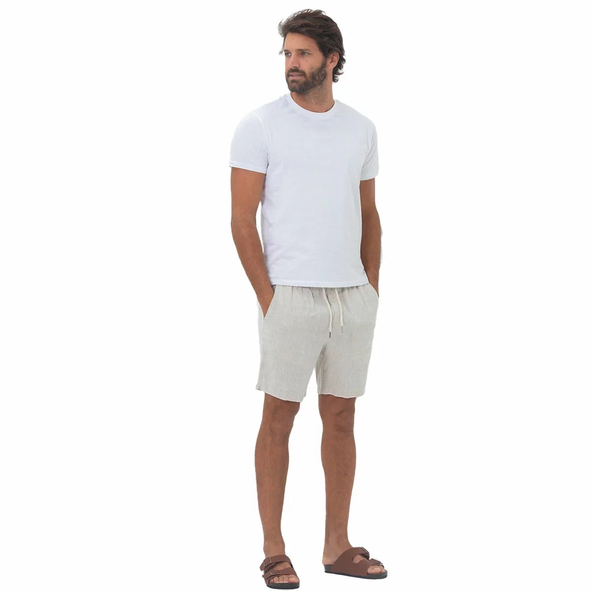 Coast Mens French Linen Shorts Sand AU Medium Casual Summer Lightweight