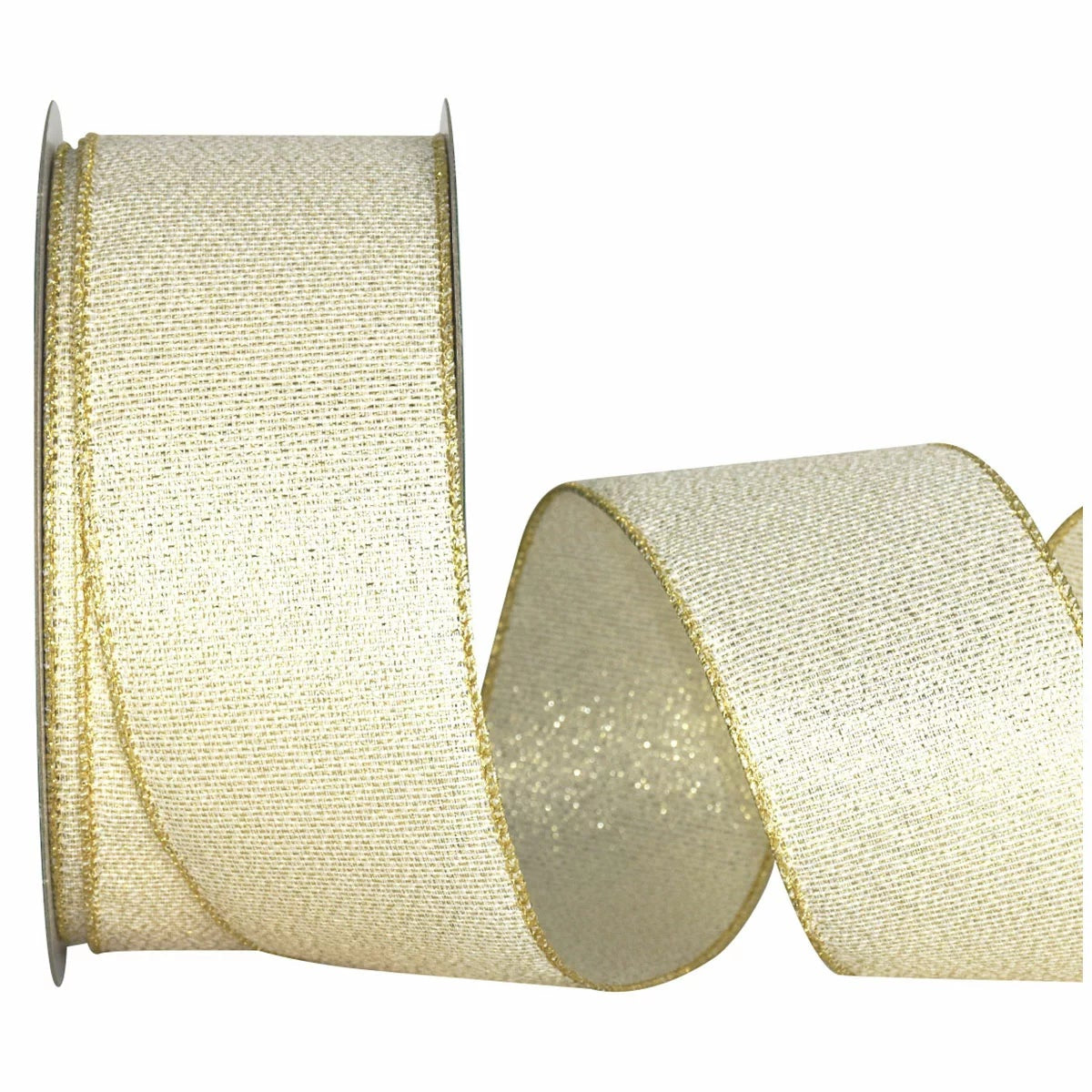 45.7M Wide Ivory Gold Christmas Ribbon Wire Edged Gift Wrap Holiday Decor