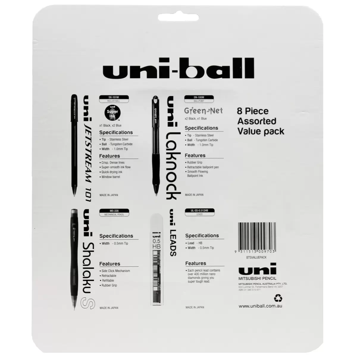 Uni-ball 8 Piece Value Pack Pens Mechanical Pencil Back to School Stationery