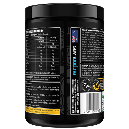 Faction Labs 100% Pure Creatine Monohydrate 500g Micronised Unflavoured Powder