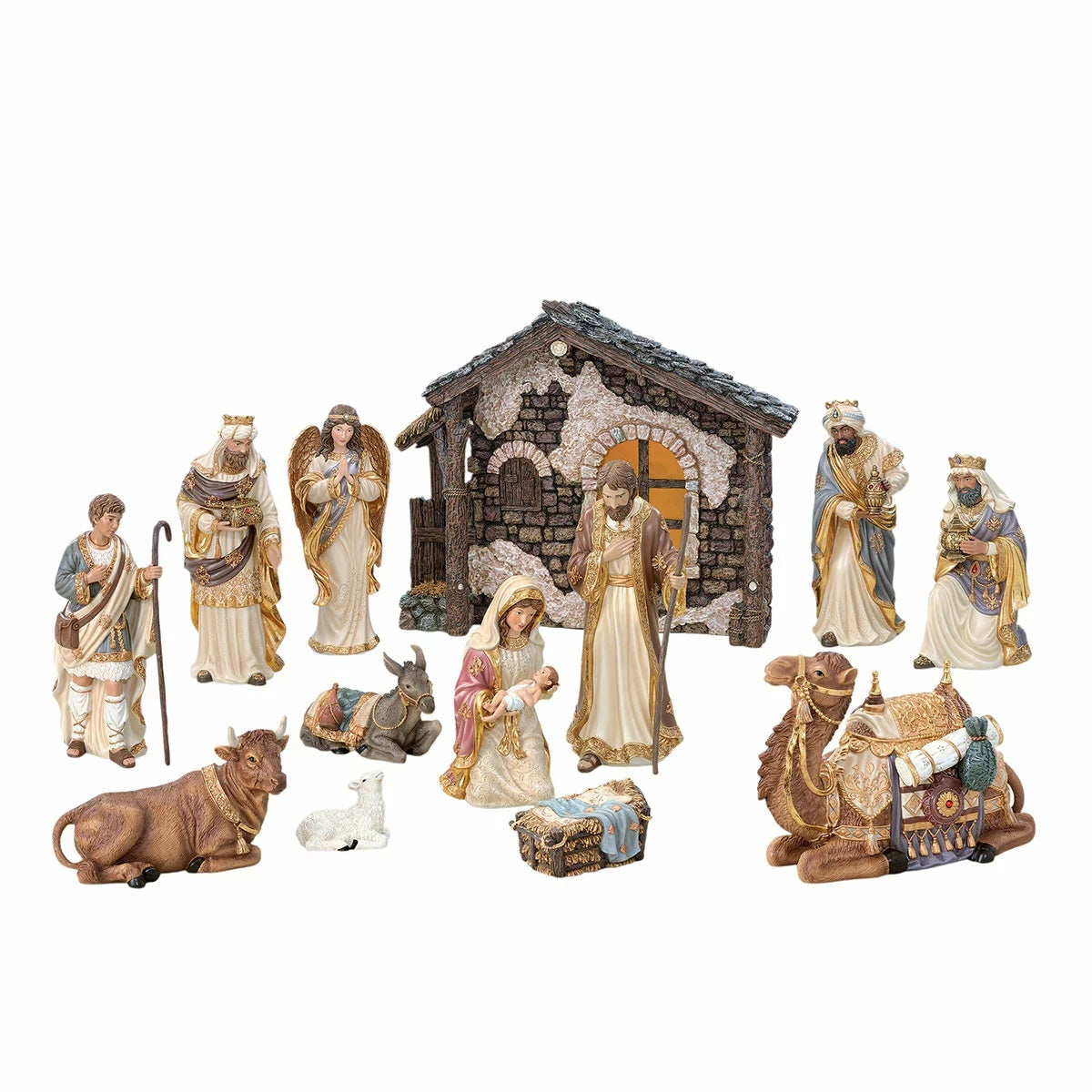 Kirkland Signature Hand Painted Nativity Scene Set 14 Piece Christmas Decoration