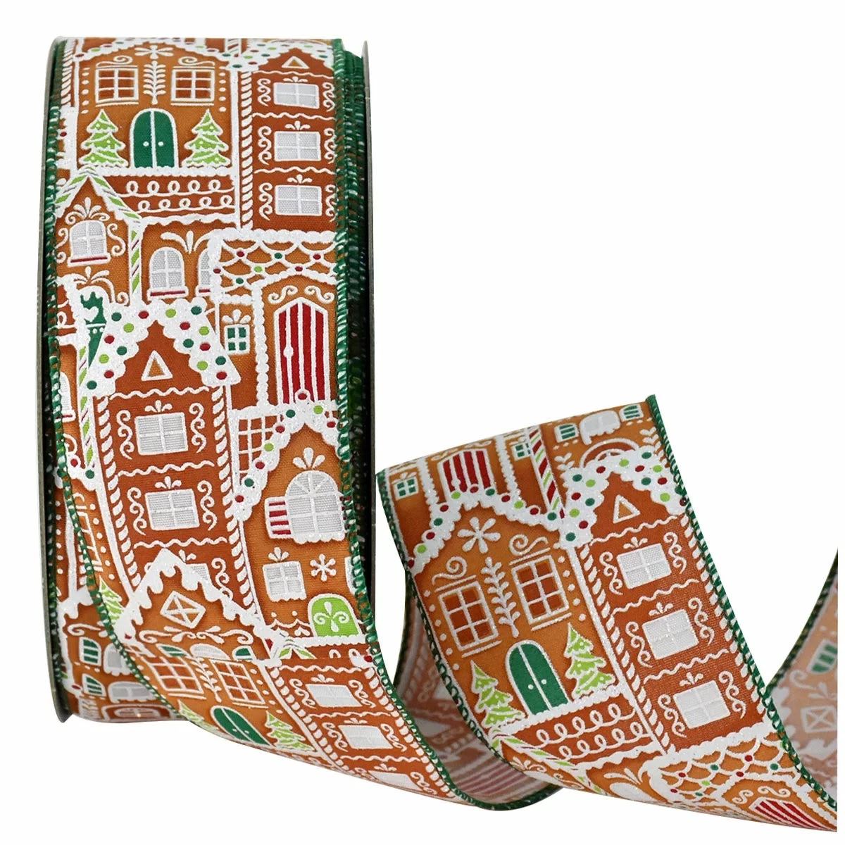 45.7M Wide Gingerbread House Christmas Ribbon Wire Edged Gift Wrap Holiday Decor