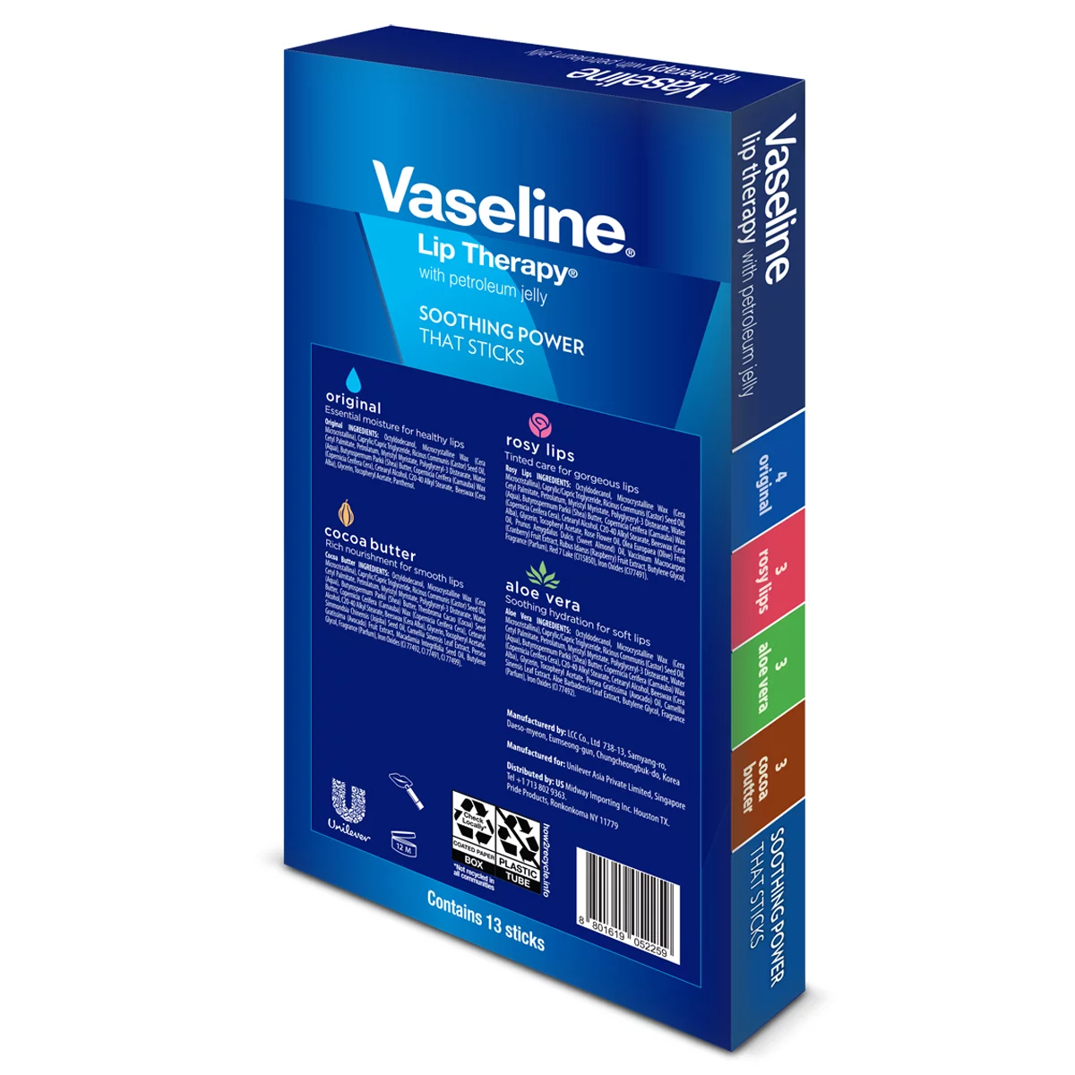Vaseline Lip Therapy Stick 13 x 4.8g Moisturising Lip Balm Value Pack