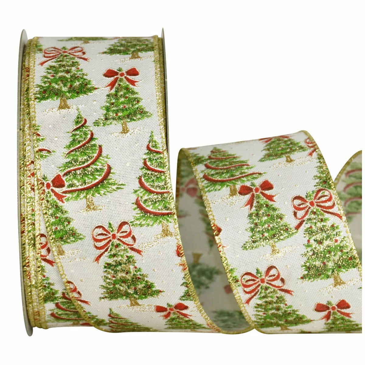 45.7M Wide Green Tree Christmas Ribbon Wire Edged Gift Wrap Holiday Decor