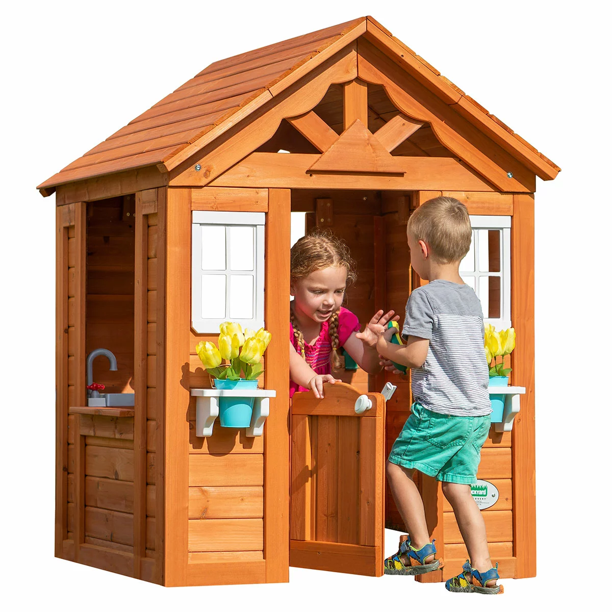 Backyard Discovery Timberlake Cedar Wooden Kids Cubby House Outdoor Playhouse
