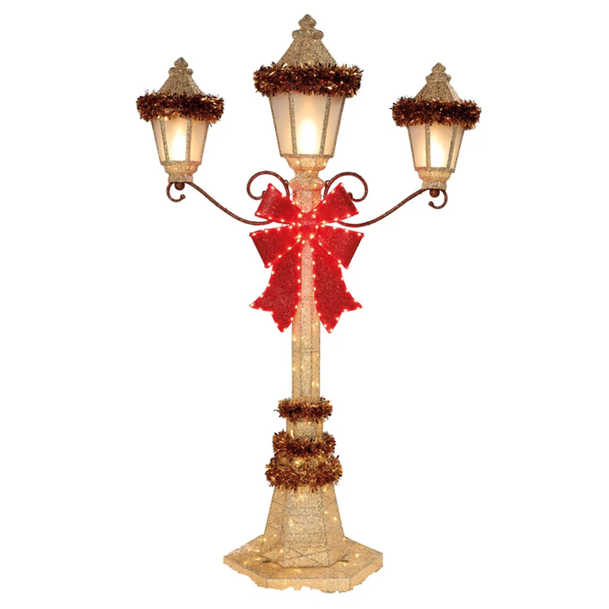 LED Christmas Street Lamp Post 2.1m Gold Triple Lantern Holiday Decoration