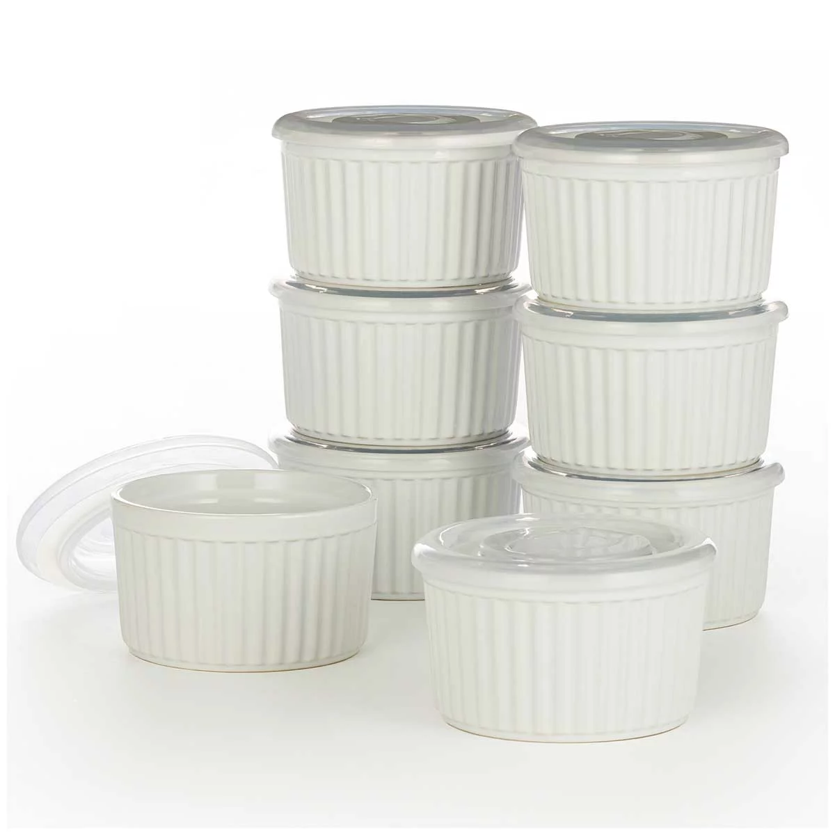 Signature Ramekin Bowls With Lid 8 Piece Set White- - Storage Bowls