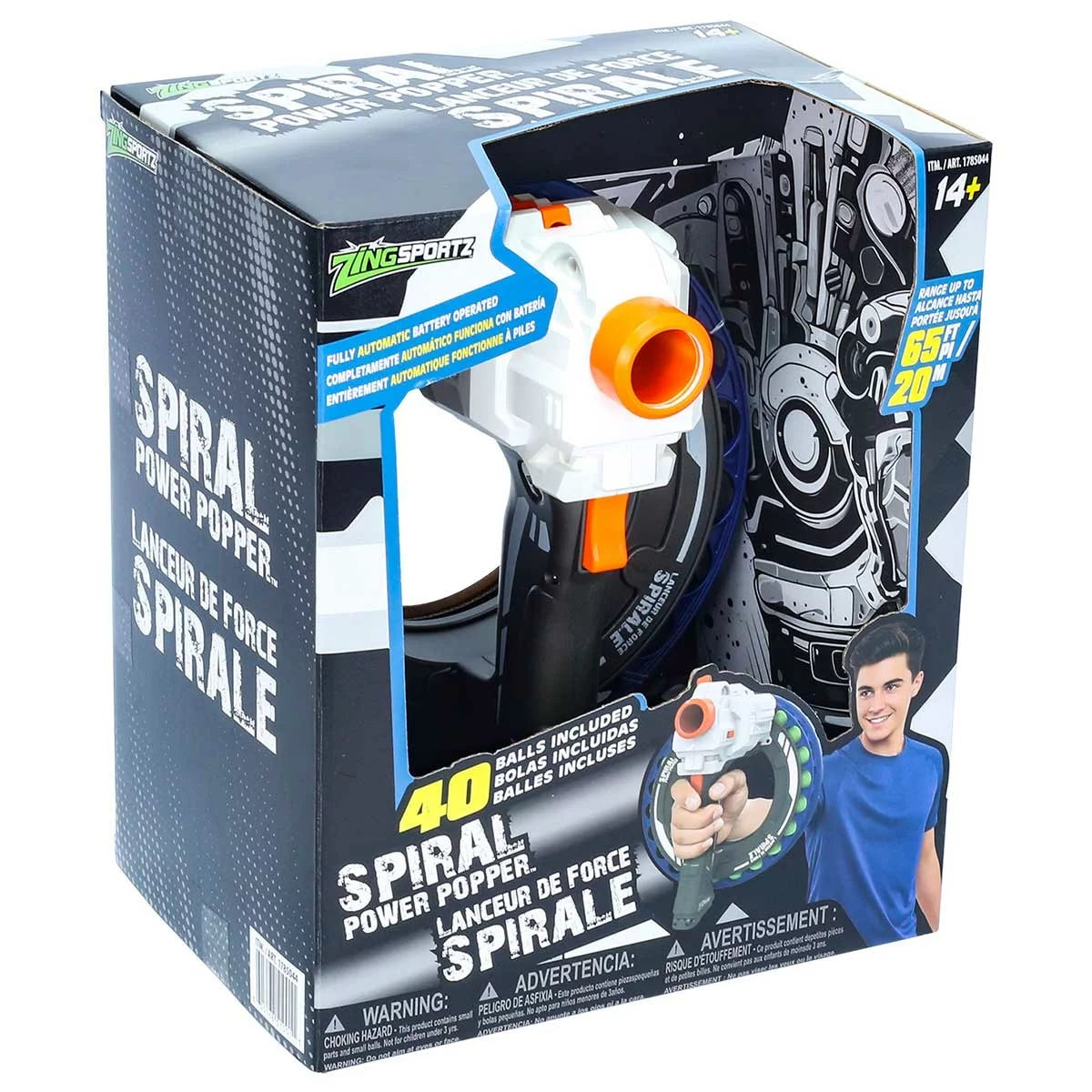 Zing Spiral Power Popper Blue Rechargeable Automatic Blaster with 40 Soft Foam