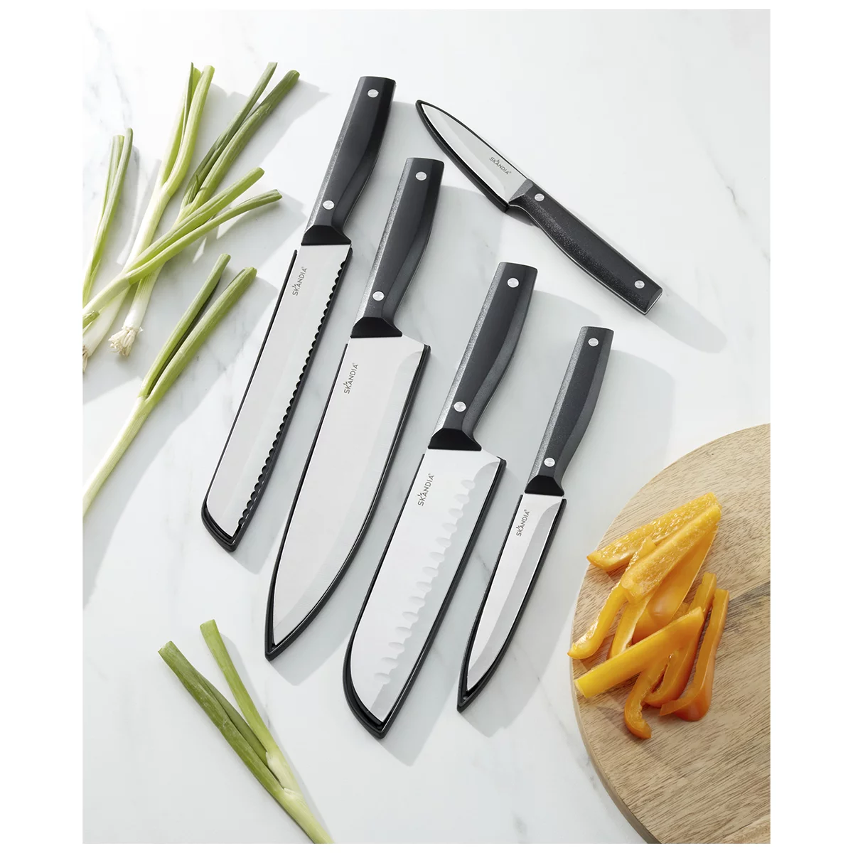 Hampton Forge Jasper 5pc Kitchen Knife Set Stainless Steel with Covers