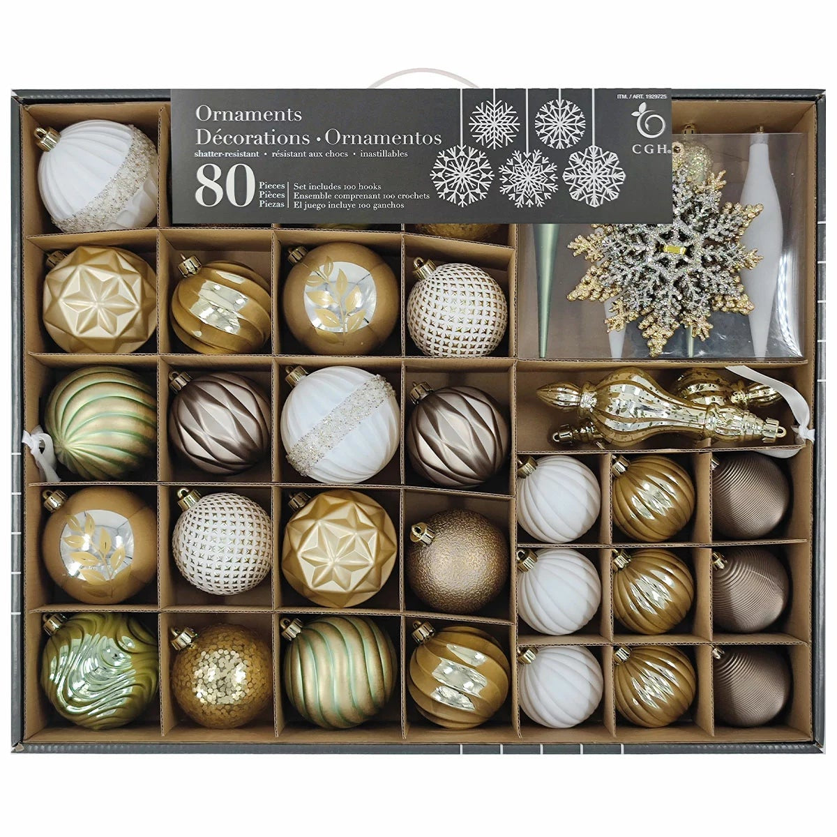 CGH Christmas Tree Decoratio Ornaments 80 Piece Set Shatter Resistant Metallic