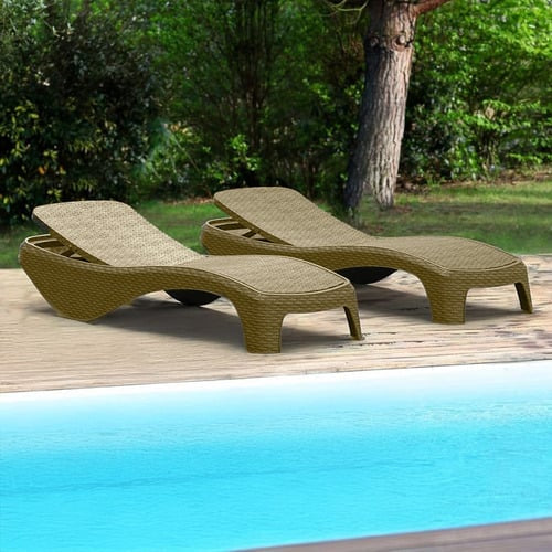 Keter Atlantic Sun Loungers 2Pk Beige Reclining Patio UV Resistant Furniture
