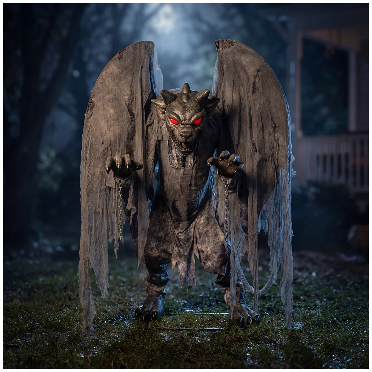 7.3ft Animated Stone Gargoyle Halloween Display Indoor Outdoor Motion Activated