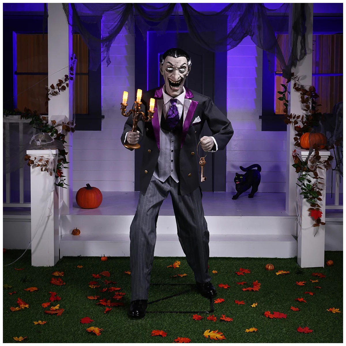 Animated Halloween Vampire Butler 188.8cm LED Eyes Sound Motion Sensor Decor