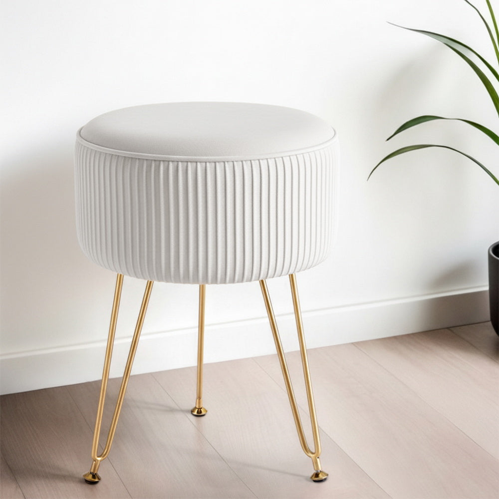 Artiss Ottoman Foot Stool Vanity Velvet Round White