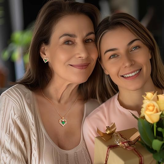 Forever Love Heart Birthstone Necklace: 925 Sterling Silver Personalized Jewelry for Mom, Wife, Friend with 12 Month Stone Options(green diamond,May)