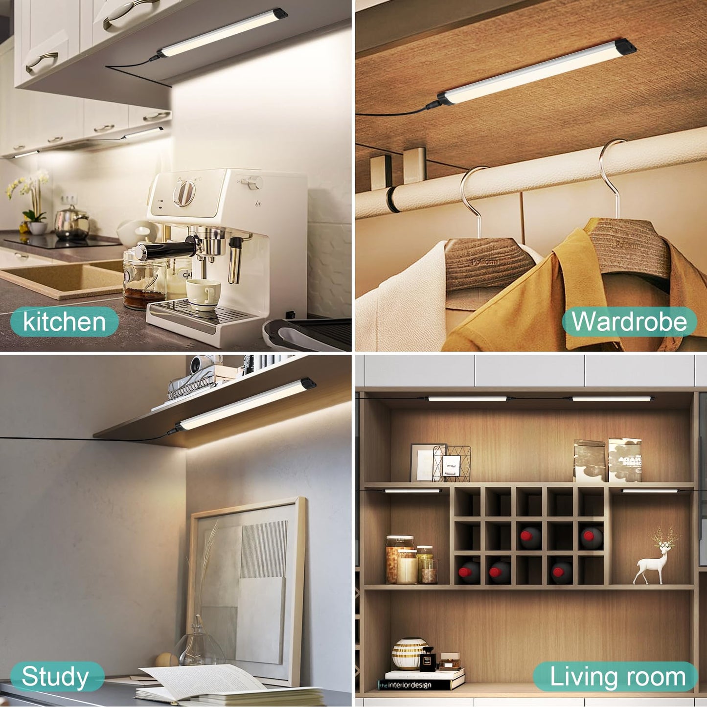 Dimmable Led Under Cabinet Lighting Bar Linkable Kits with Rocker Switch Under Counter Kitchen,Showcase,Shelf Lighting(3 Panel Kits Warm White)