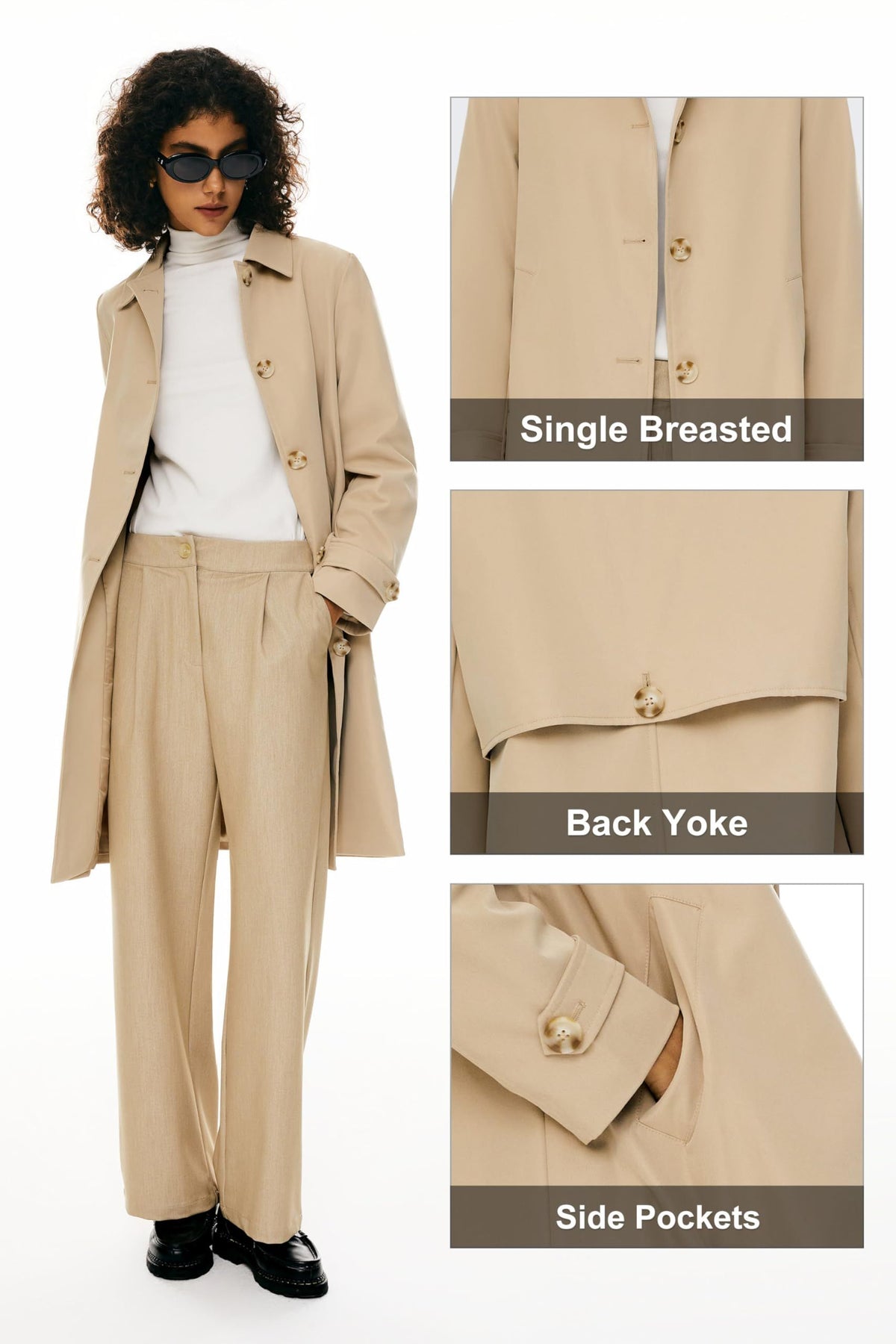 Women’s mid-length single-breasted trench coat perfect for office, weekend outings, and transitional seasons, L (dark brown)
