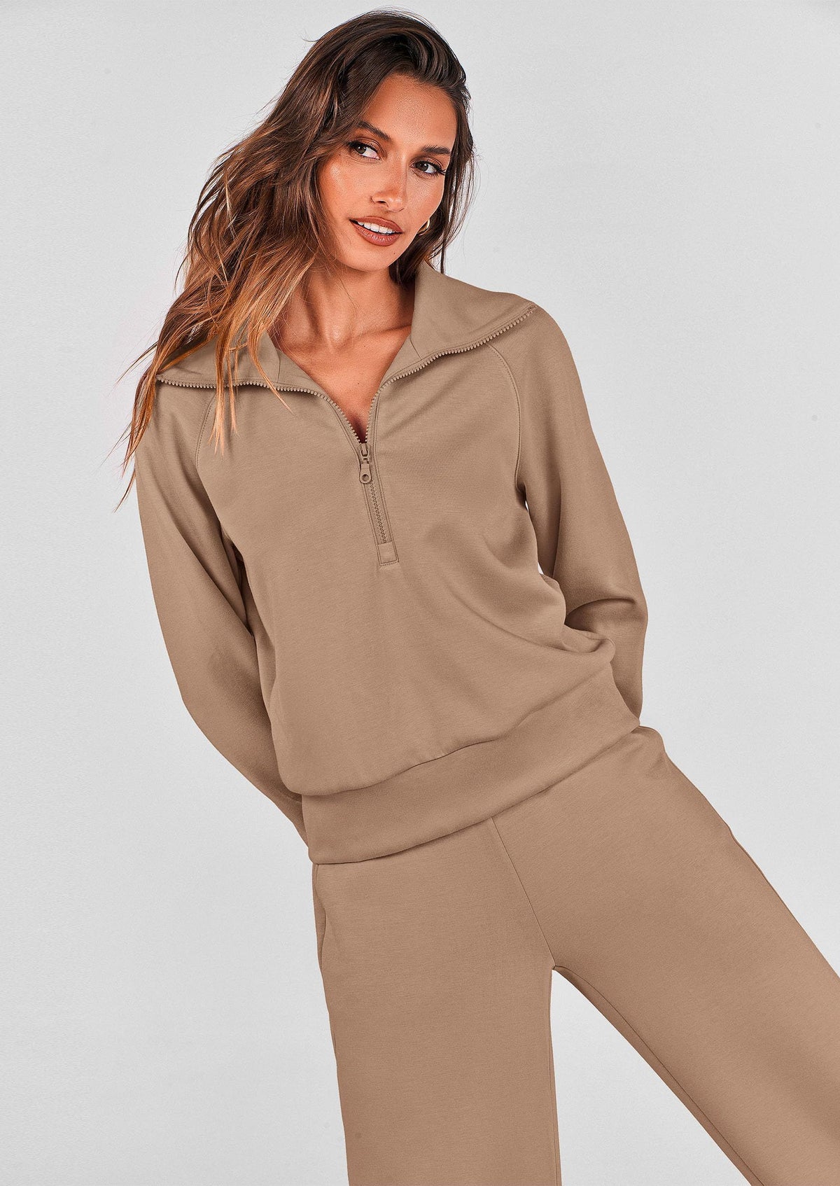 Women's 2-piece Casual Tracksuit, Ideal For Lounging, Working Out, Running Errands, S (Beige)
