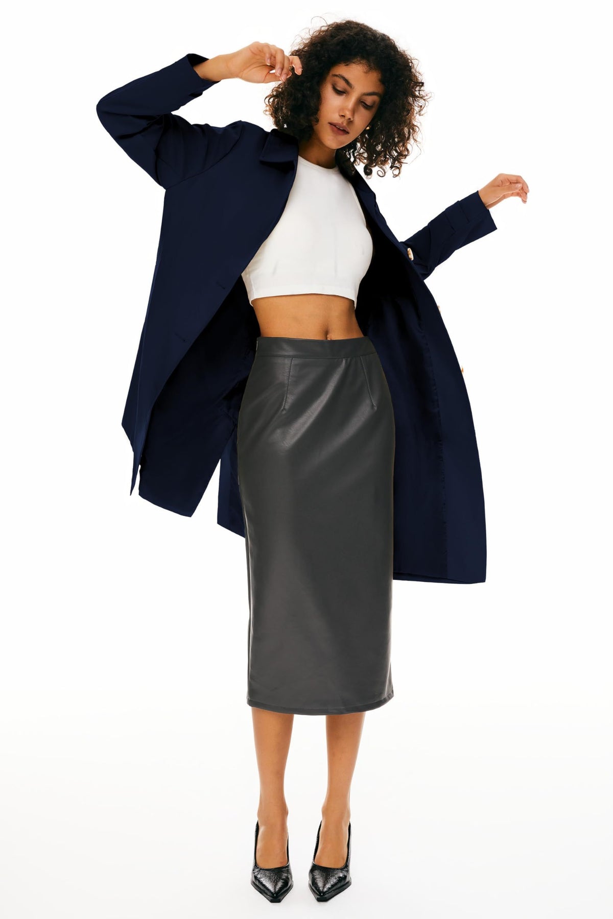 Women's Single-Breasted Mid-Length Trench Coat for Office, Commute & Casual Outings, S (Midnight Blue)