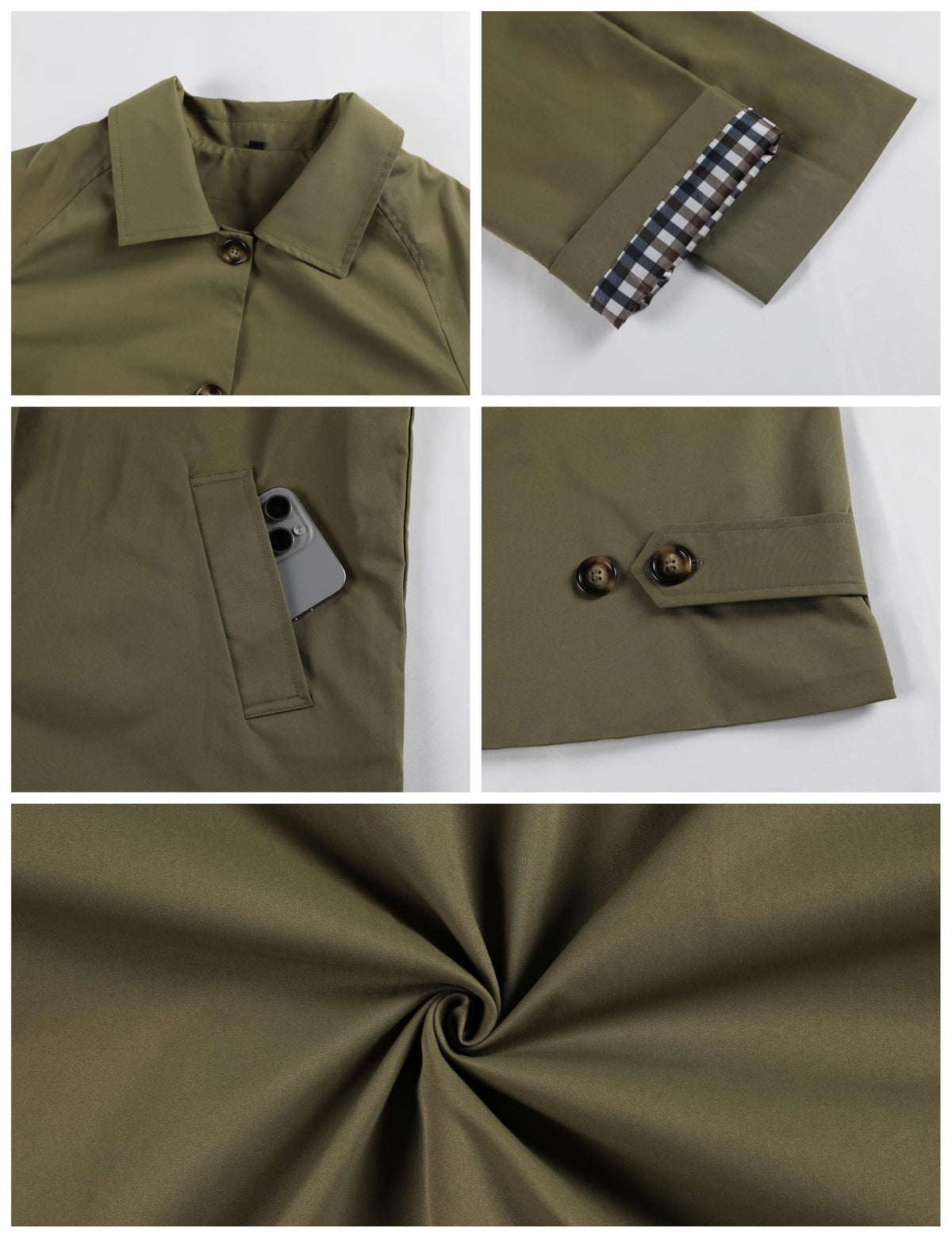Women’s Casual Trench Jacket for Work, Travel, Seasonal Transition & Daily Wear, M (khaki)