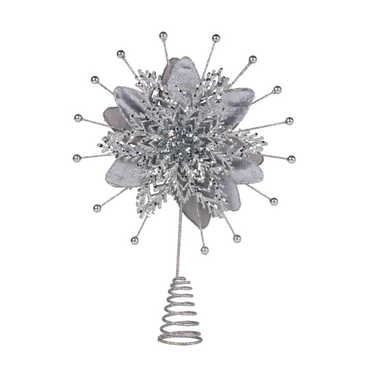 Christabelle Christmas Tree Topper Poinsettia Decoration Ornament Silver Petals