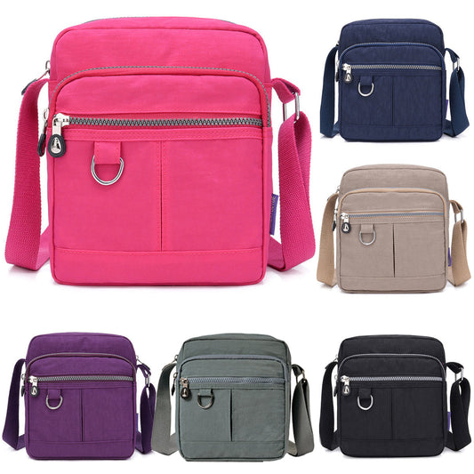 Ladies Shoulder Bag Nylon Fabric Lightweight Crossbody Small Casual Handbag - Black