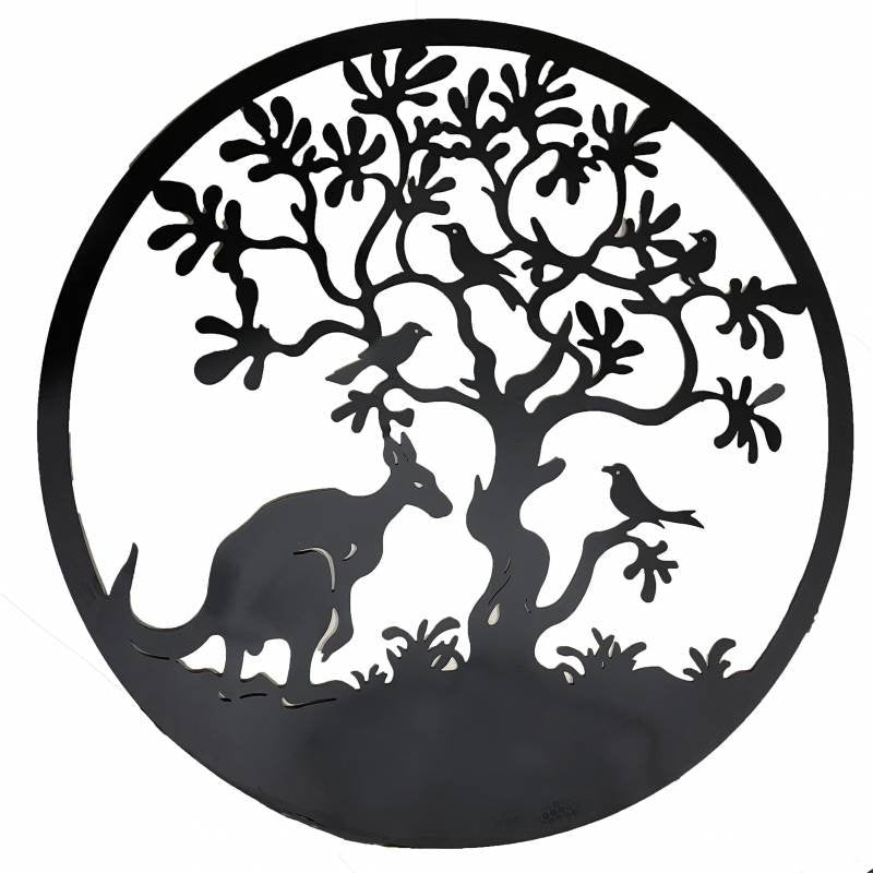 Kangaroo By Tree Round Metal Wall Art 98cm