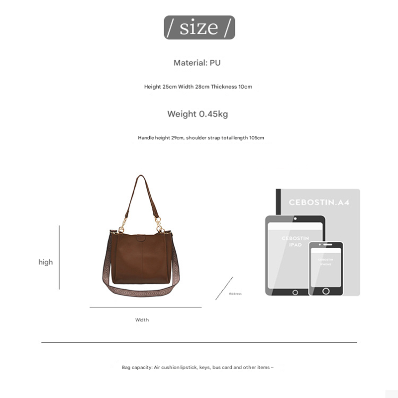 Brown Chic 2-Piece Tote Bag Set - Large Capacity Commuter Handbag with Wide Strap Crossbody Purse
