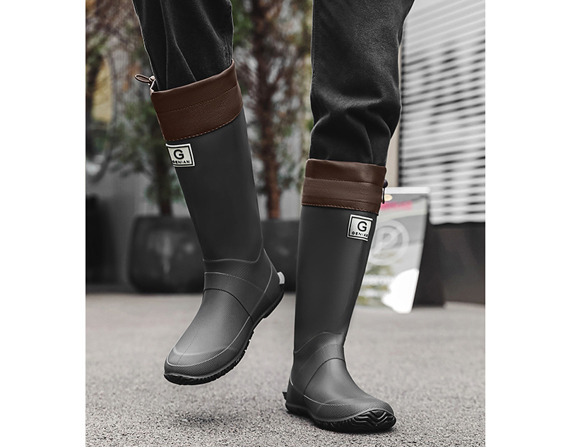 36# Black Foldable Knee-High Rain Boots - Packable Waterproof Non-Slip Wellies for Travel & Festivals