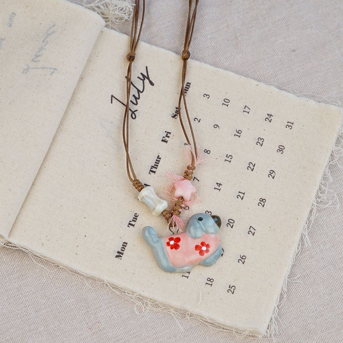 Random 4-Piece Set: Sweet & Fresh Ceramic Dachshund Dog Necklace - Cute Trendy Individual Puppy Pendant, Playful Creative Neckwear