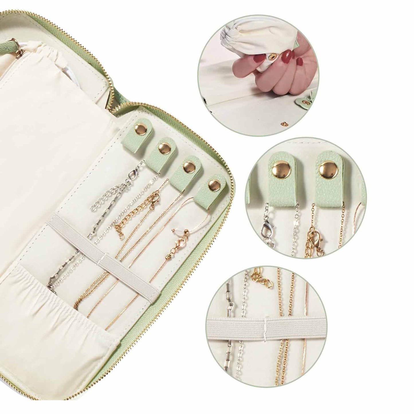 Green Portable Travel Jewelry Organizer - Anti-Tangle Storage for Necklaces, Earrings, Rings & Bracelets (24.9x11.4 cm)