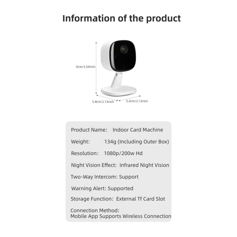 Wireless WiFi Security Camera(5.4x5.4x9CM) - 1080P HD Infrared Night Vision Indoor/Outdoor Surveillance, Phone Remote View, and Two-Way Audio & AI Human Detection Alarm
