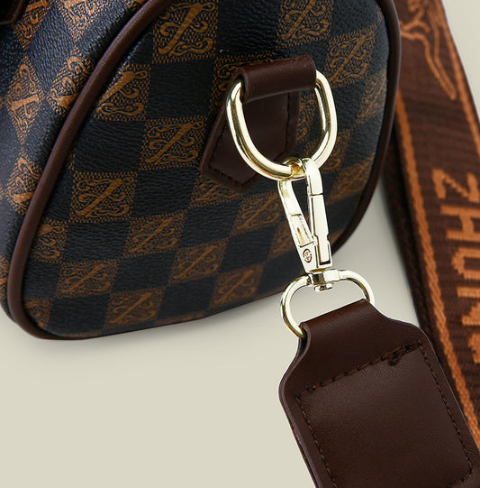 Brown leopard print Stylish PU Leather Boston Bag - Elegant Retro Single Shoulder Crossbody Handbag for Women