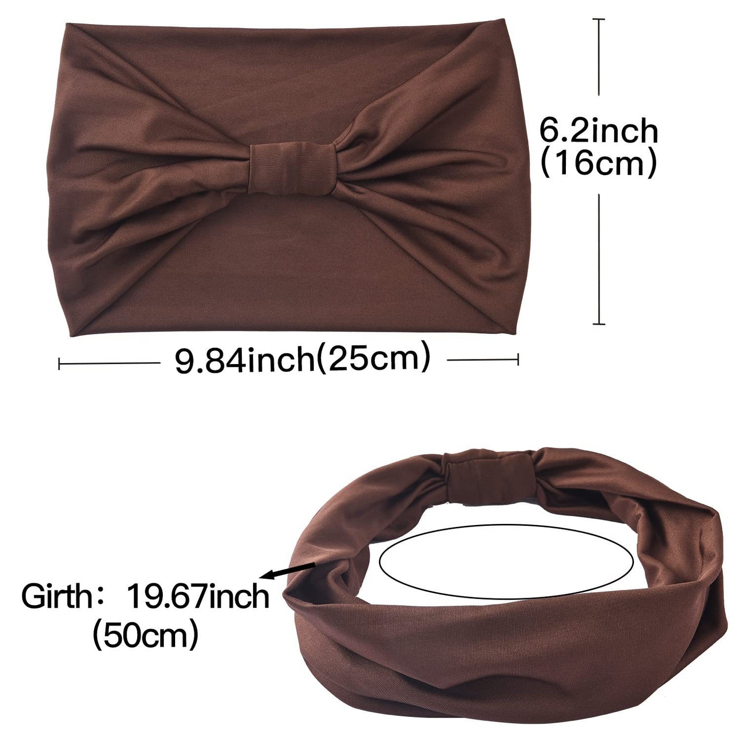 5-PCS Brown Women's Extra Wide Turban Headband - Elastic Yoga & Sports Hair Wrap