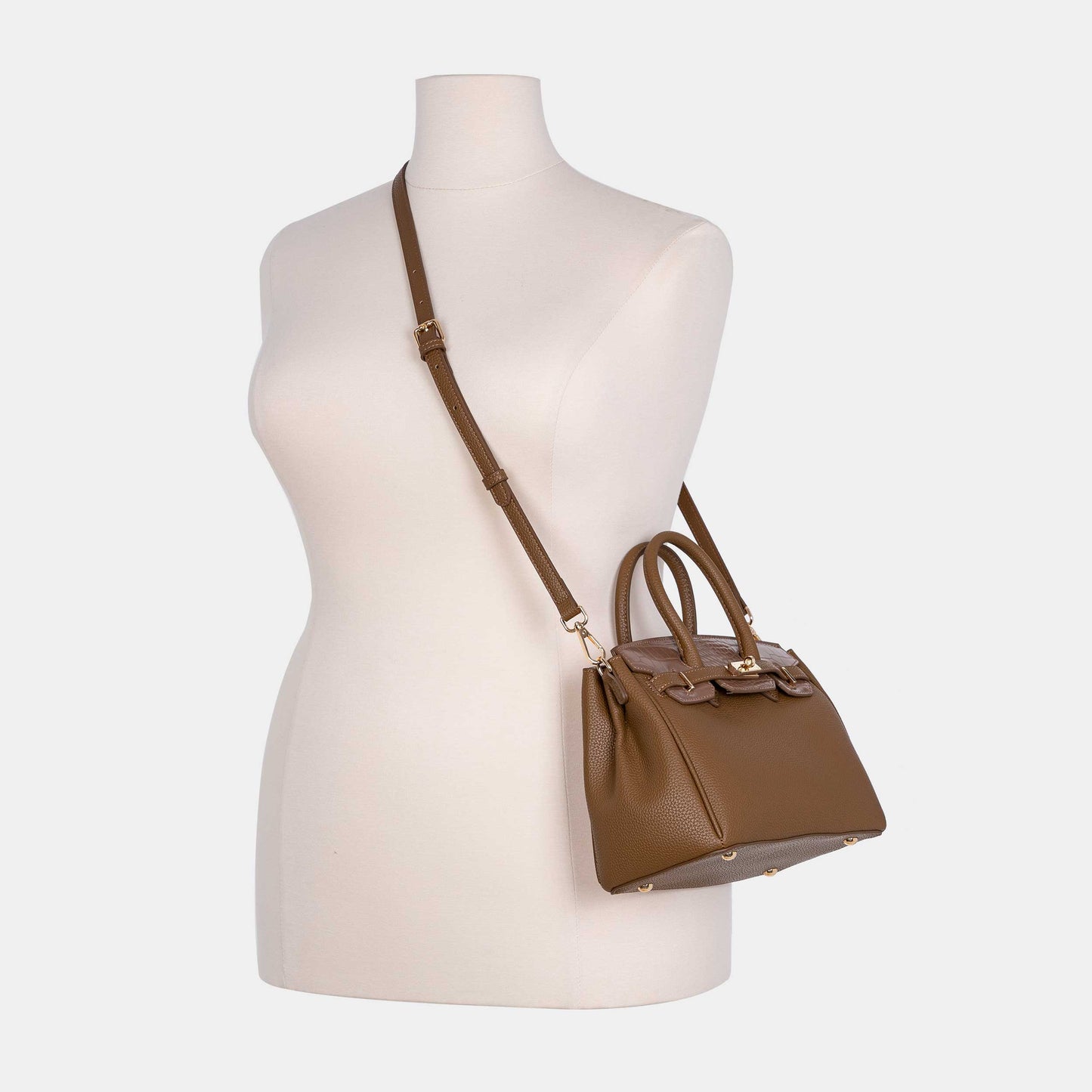 Chrisbella Elodie Leather Satchel-Khaki