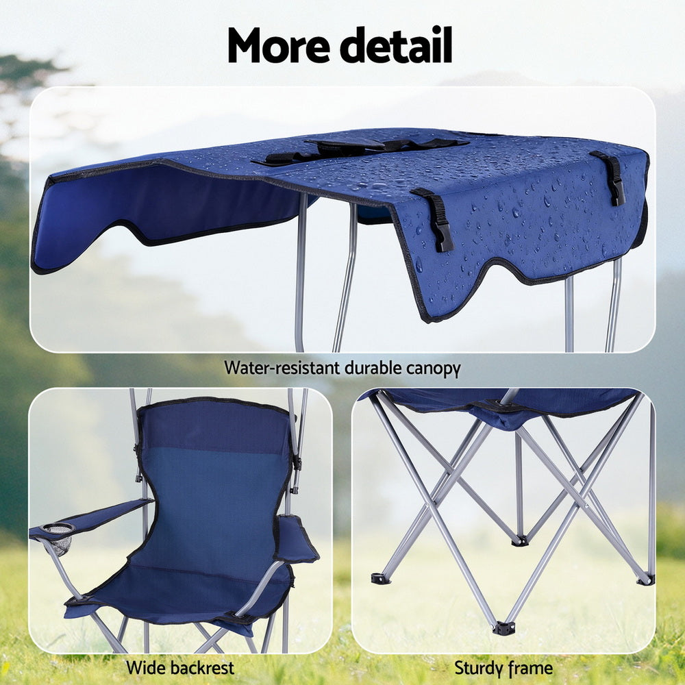 Weisshorn Camping Chair With Canopy Folding Outdoor Portable Seat Lightweight Beach Picnic Fishing Capacity 120KG Navy Blue