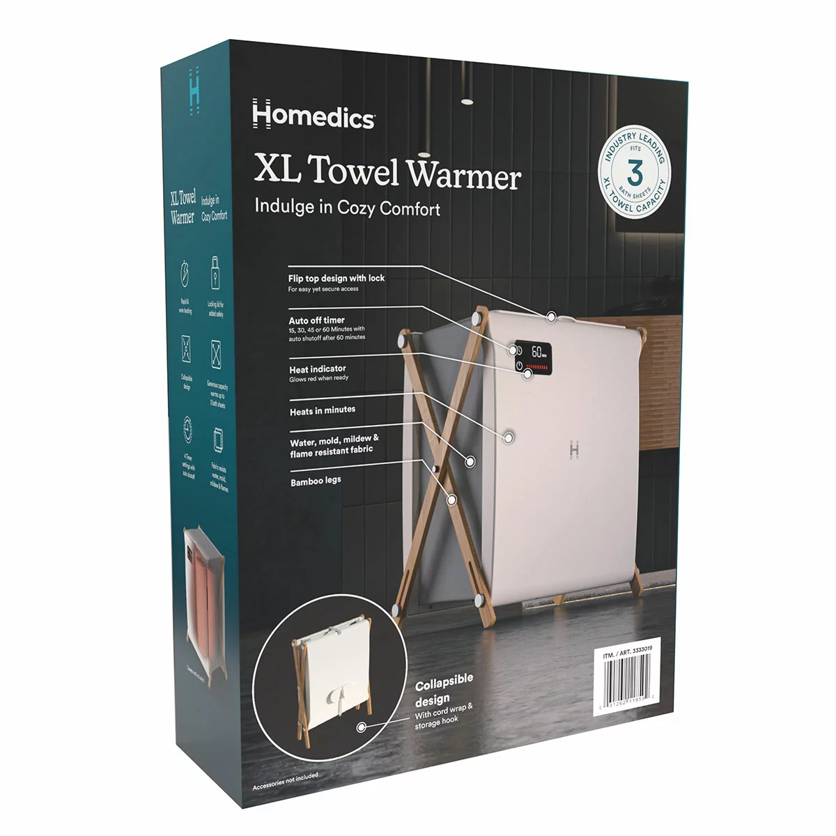 Homedics Towel Warmer TW150AU XL Luxe Spa Edition Heated Towel Bucket Grey