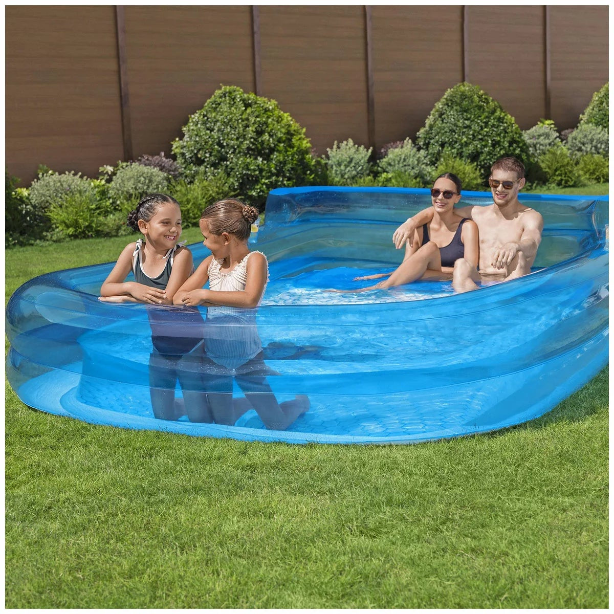 H2OGO Inflatable Family Pool 3m x 2.1m Bench Seat Cup Holders & 1280L Capacity
