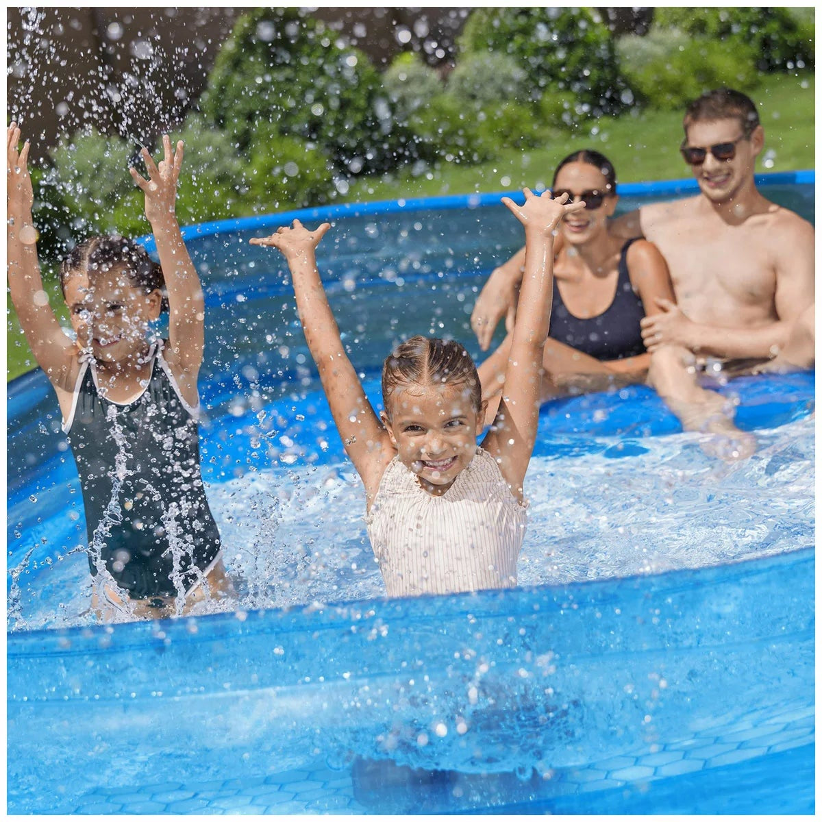 H2OGO Inflatable Family Pool 3m x 2.1m Bench Seat Cup Holders & 1280L Capacity