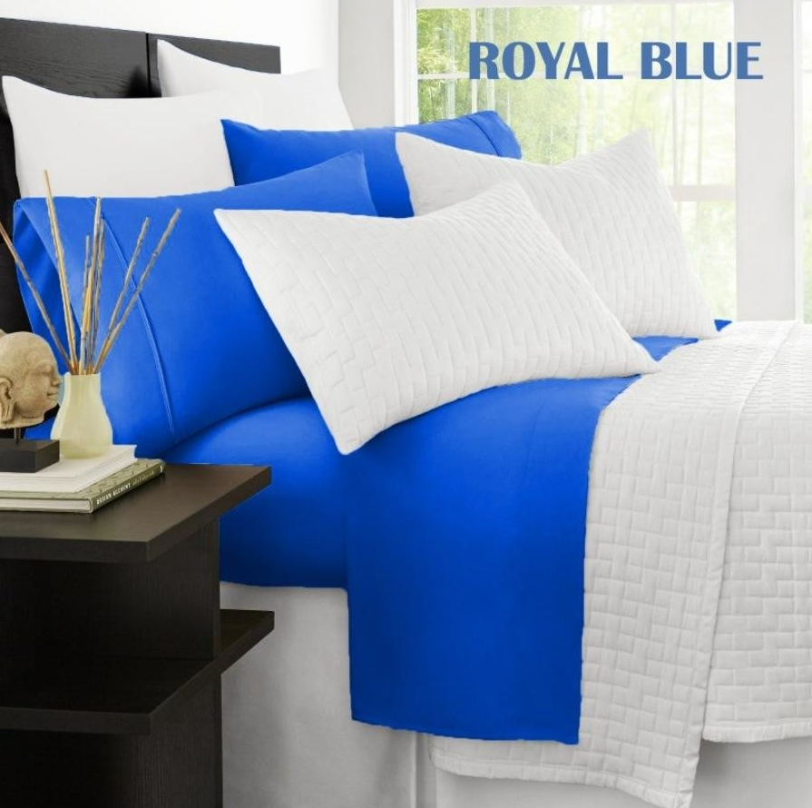 Ramesses 2000 Thread Count Bamboo Single Sheet Set Royal Blue Soft Cooling