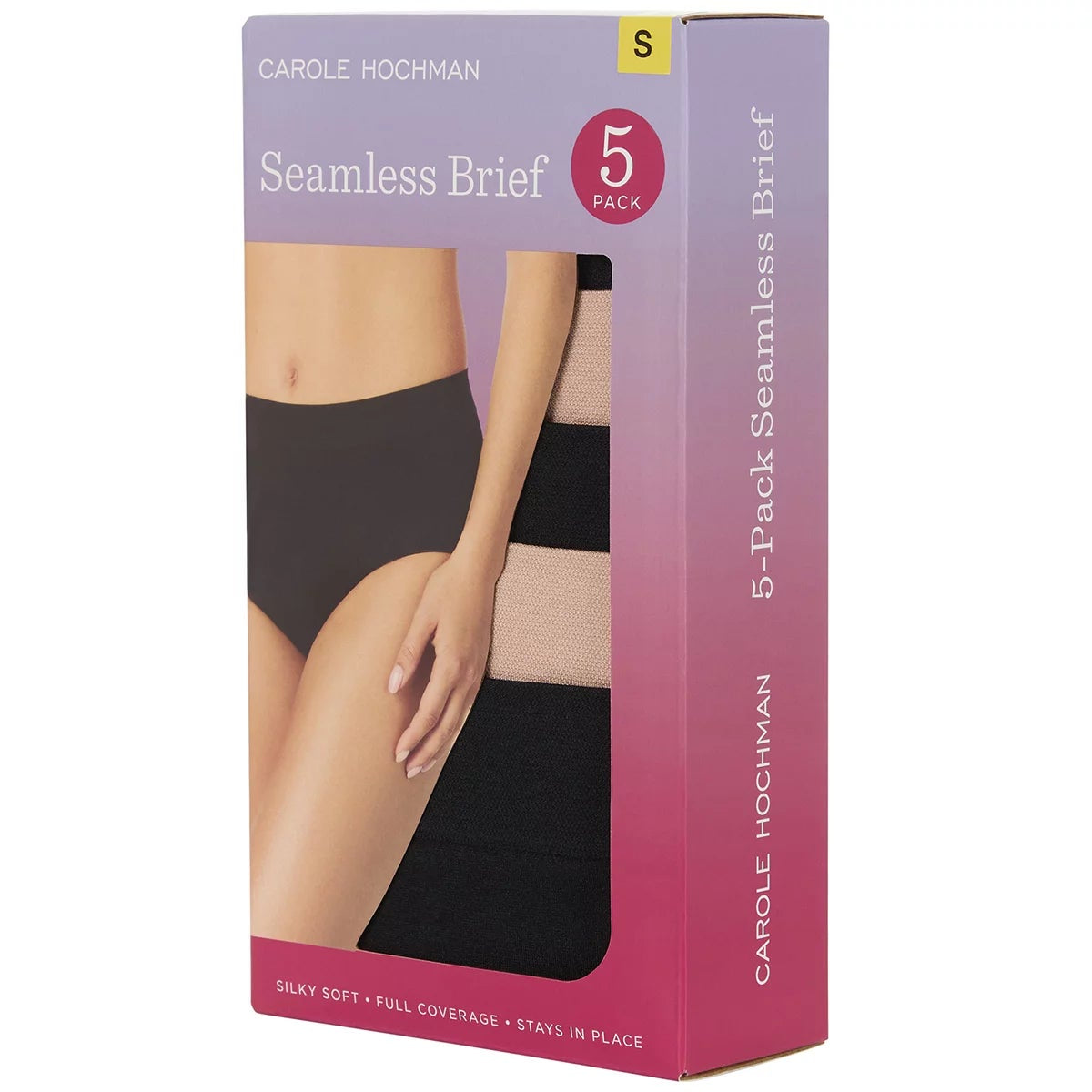 Carole Hochman Womens Seamless Briefs 5 Pack Large Black Nude Full Coverage