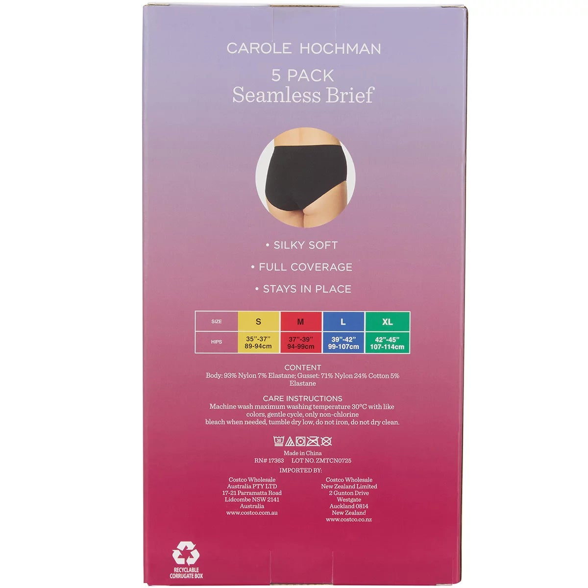 Carole Hochman Womens Seamless Briefs 5 Pack Large Black Nude Full Coverage