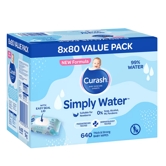 Curash Simply Water Baby Wipes 8 x 80 Sensitive Newborn Wipes 640 Pack